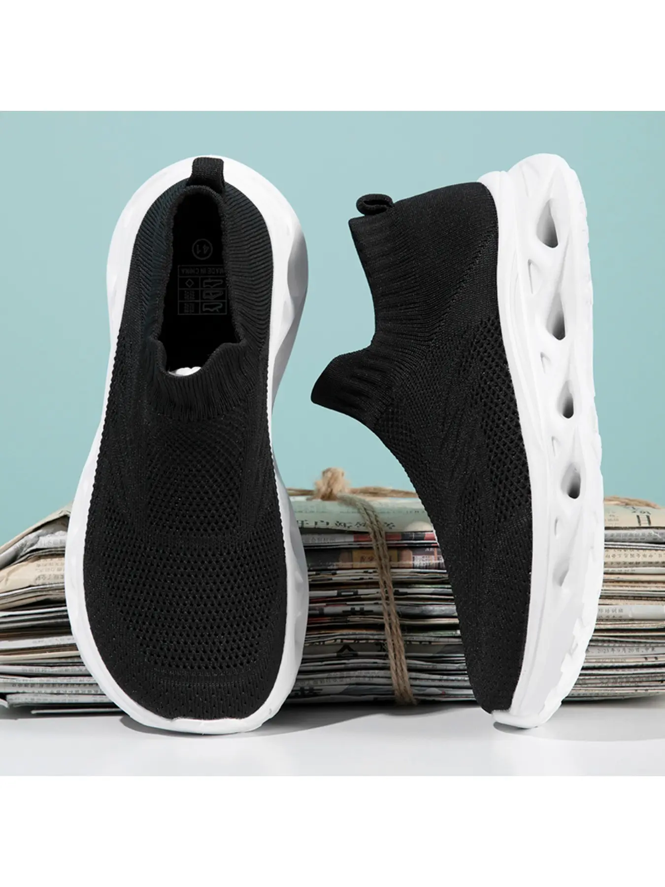 Lazy No Tie Slip On Sock Trainers, Ultra Breathable Hollow Mesh Cut Out Shock Absorbing Sole Shoes for Hiking, Dog Walks & Summer Travel Trips