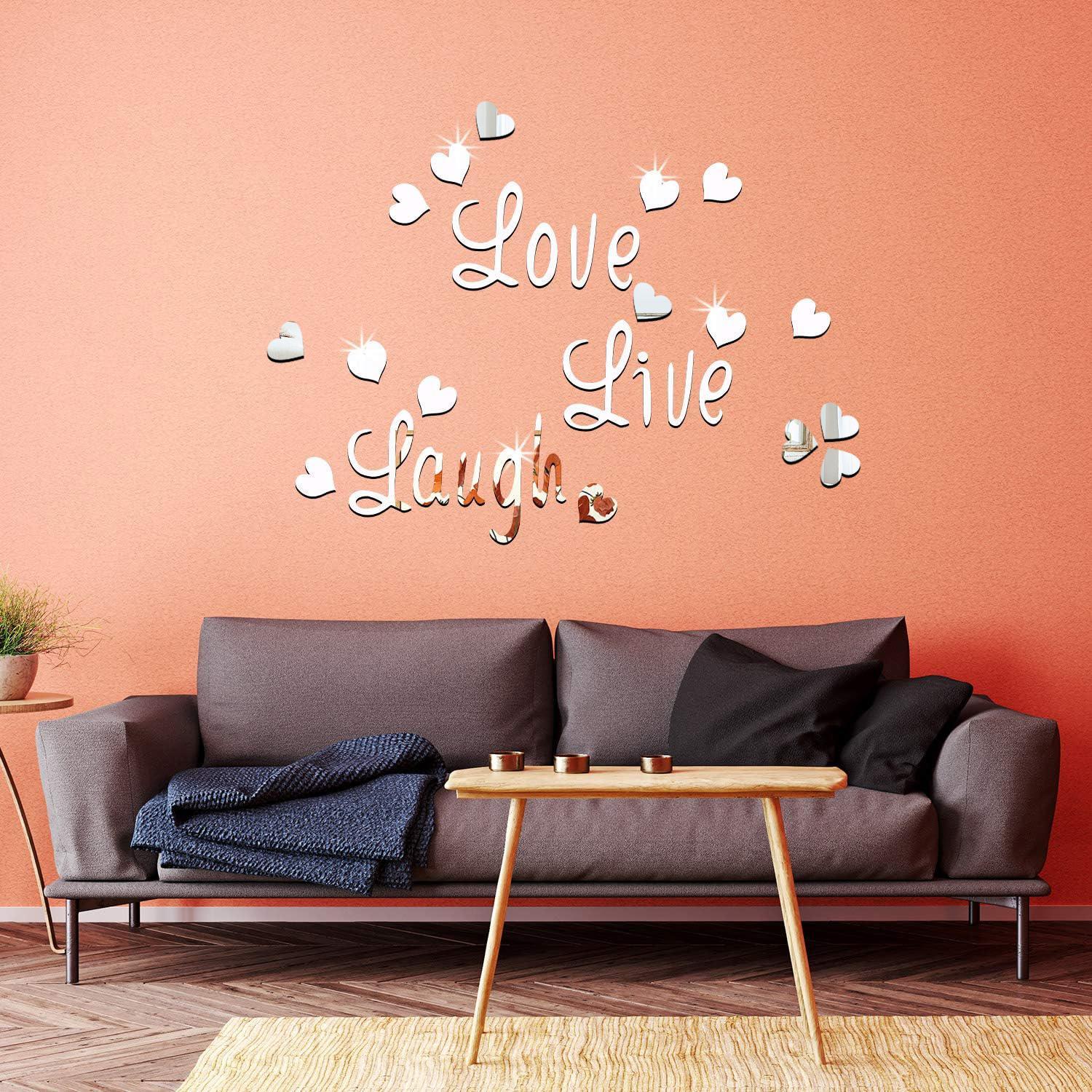 Heart Shaped Mirror Wall Sticker, 19pcs Letter Design Self Adhesive Wall Decor, Decor Sticker for Home Living Room Bedroom