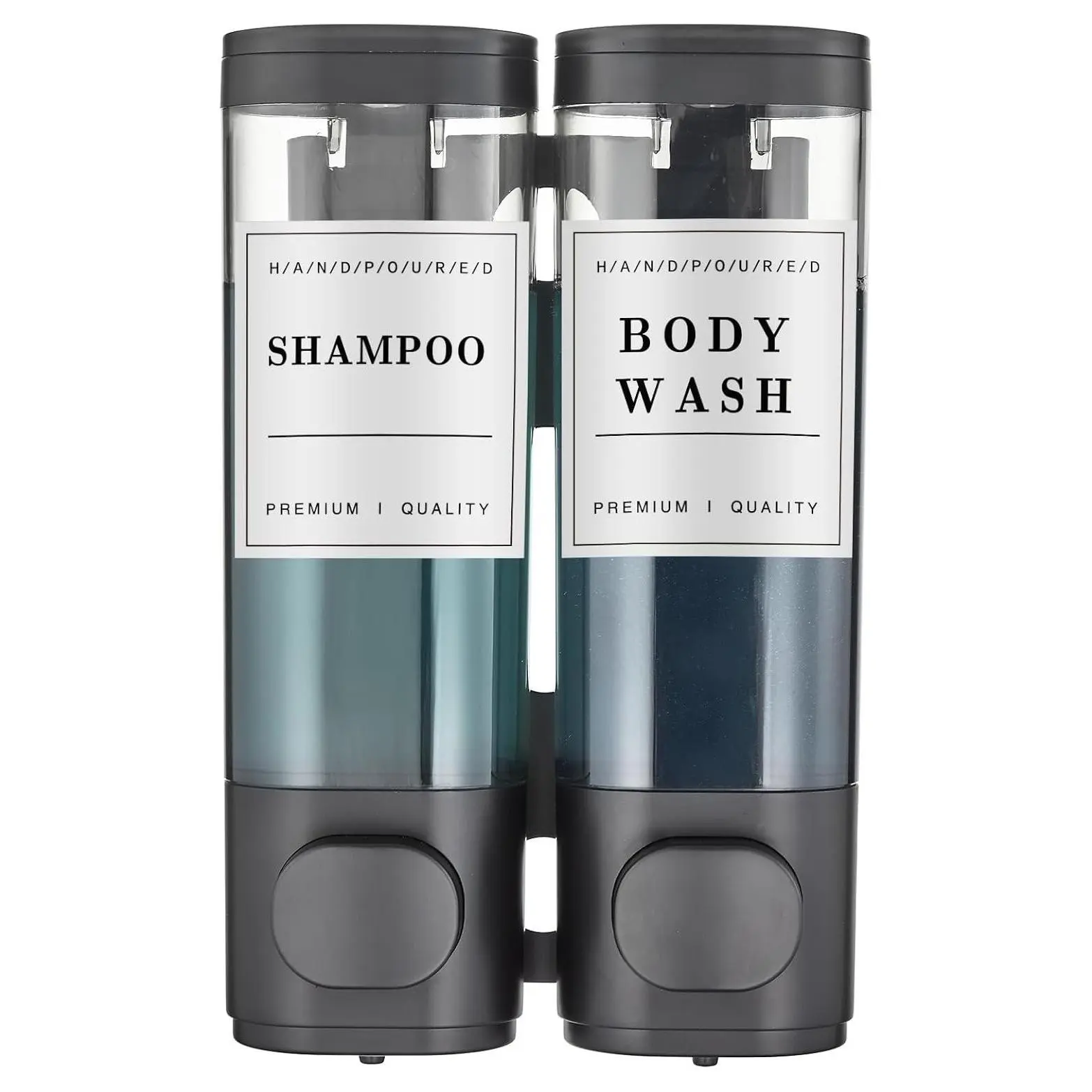 2 Chamber No Drill Wall-Mounted Shampoo and Conditioner Dispenser for Shower, Large Capacity Soap Dispenser for Bathroom Hotel, BlackGift