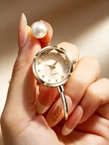 Multi Color Pearl Open Cuff Bangle Quartz Watch For Women, Faceted Crystal Inlaid Dial Luxury C-shape Bracelet Wristwatch, Daily Party Casual Timepiece, Ideal Birthday Valentine Gift For Mom & Girlfriend
