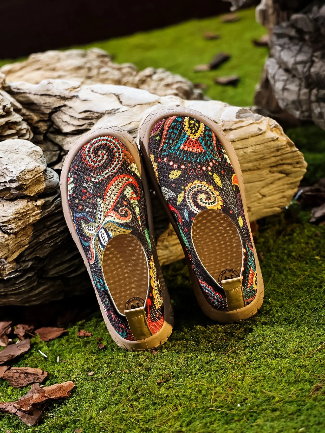 Women's Ethnic Swirl Floral Print Paisley Pattern Hollow Mesh Slip-On Platform Walking Loafers, Breathable Lightweight Non-Slip Rugged Thick Sole Casual Outdoor Shoes for Daily Shopping Travel & Park Strolls