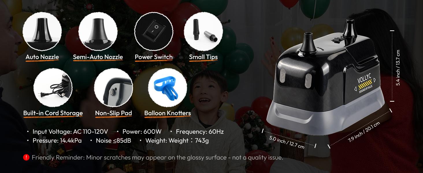 Balloon Pump Electric, Dual Nozzle Balloon Inflator Air Pump, Fast & Easy Inflation for Party Decorations, Birthday, Wedding, Baby Shower – Lightweight, Portable Balloon Blower Machine