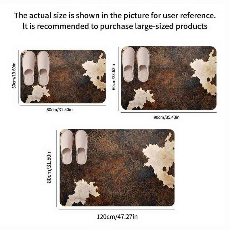 Faux Cowhide Pattern Doormat Flannel Material 0.47inch Thickened Absorbent Non-slip Farmhouse Decorative Mat Soft Lightweight for Door Living Room Bedroom Bathroom Kitchen Laundry Room Machine Washable Home Decoration Mat