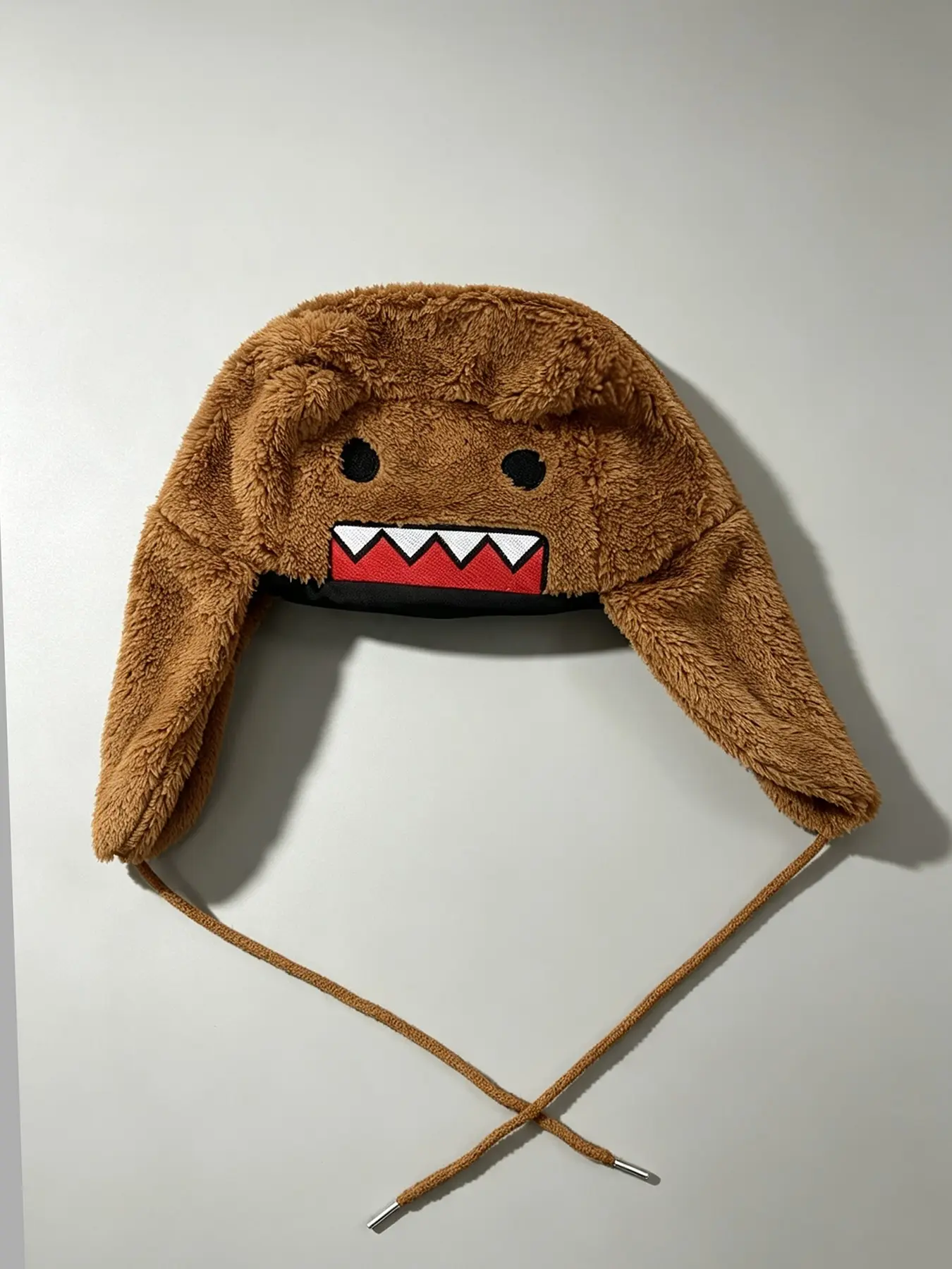 Cute monster embroidered soft plush winter adjustable drawstring cartoon fun warm windproof hat