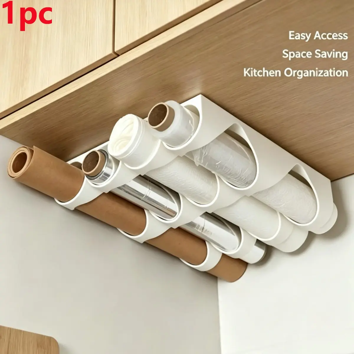 Kitchen Roll Holder, Stores Baking Paper, Parchment Sheets, Plastic Wrap, Mounts Under Shelves or Cabinets, Holds Two Rolls Each
