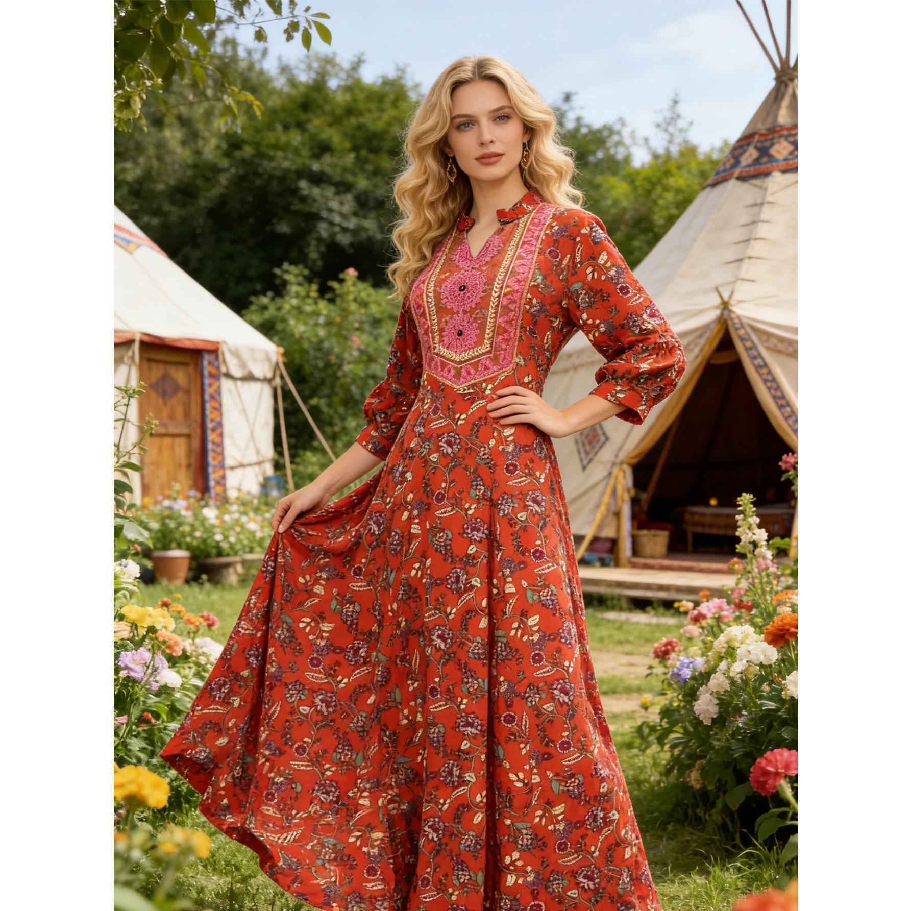 Boho Floral Rust Orange Maxi Dress Flowy Autumn Vacation Gown | S-XL Inclusive Fit | Perfect for Autumn Wedding Guest, Festivals & Sunset Photo Shoots Boho Floral Rust Orange Maxi Dress Flowy Autumn Vacation Gown | S-XL Inclusive Fit | Perfect for Autumn Wedding Guest, Festivals & Sunset Photo Shoots