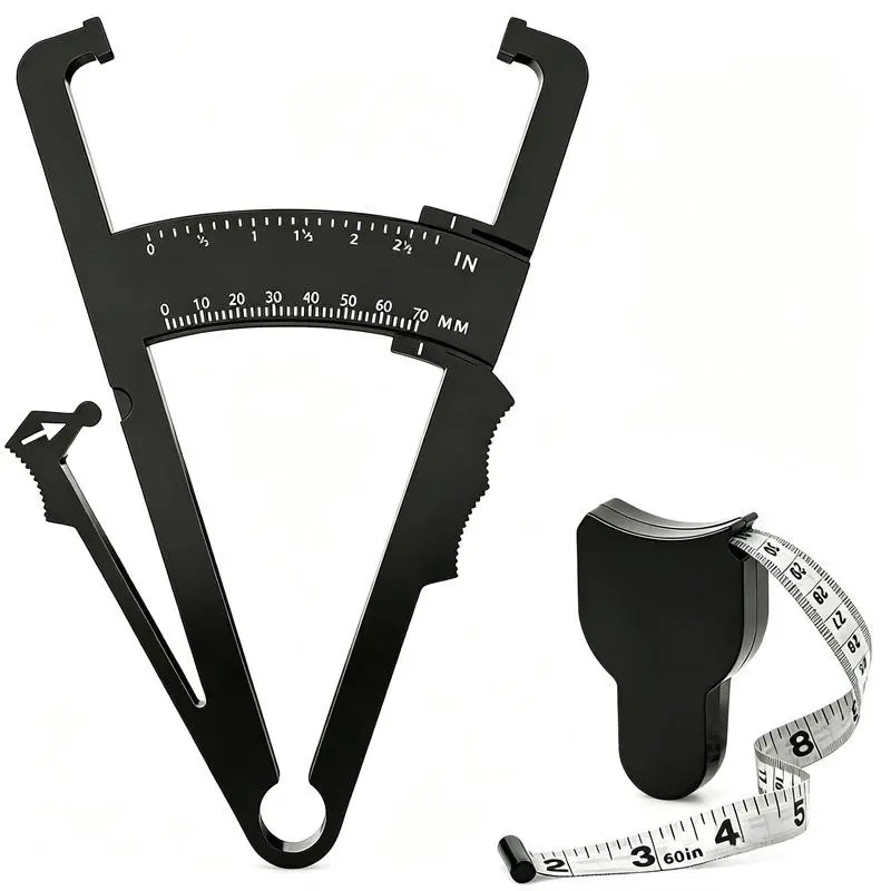 Body fat caliper and Waist Measurement Tape set - handheld fat caliper and tape combination, portable fitness measuring tool