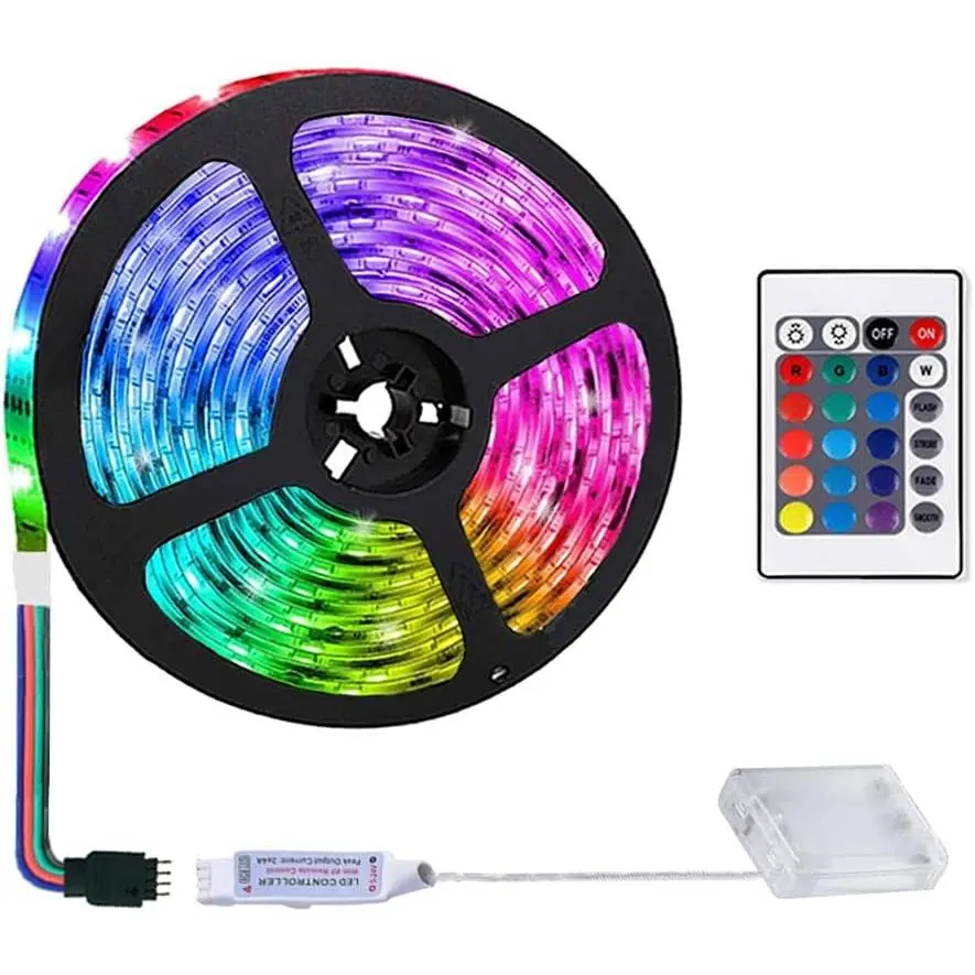 2m/6.6FT Battery Powered Led Strip Lights, LED Strip with 24 Keys Remote Control, RGB Led Rope Lights for Party and DIY Decoration