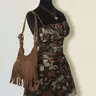 【Black Friday】Women's Vintage Maple Leaf and Floral Print Ruched Mini Dress, Retro Bohemian Spaghetti Strap Dress, Perfect for Spring and Fall, Casual Stylish and Comfortable Boho Dress #GLOBAL PICKS