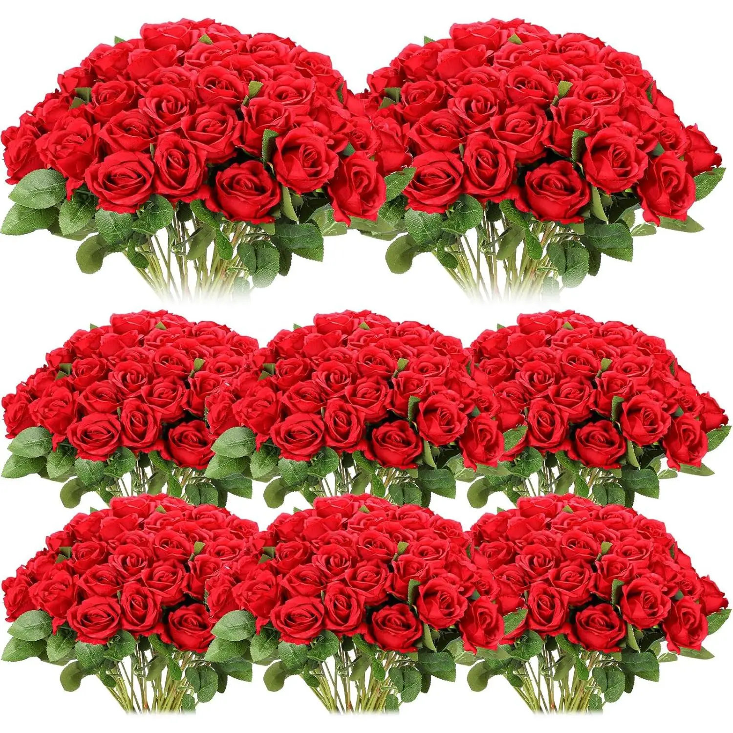 96Pcs Long-Stem Silk Decorative Artificial Roses Bulk Bouquet, Realistic Fake Flowers for Wedding Table Centerpieces, Home Decor (Red)