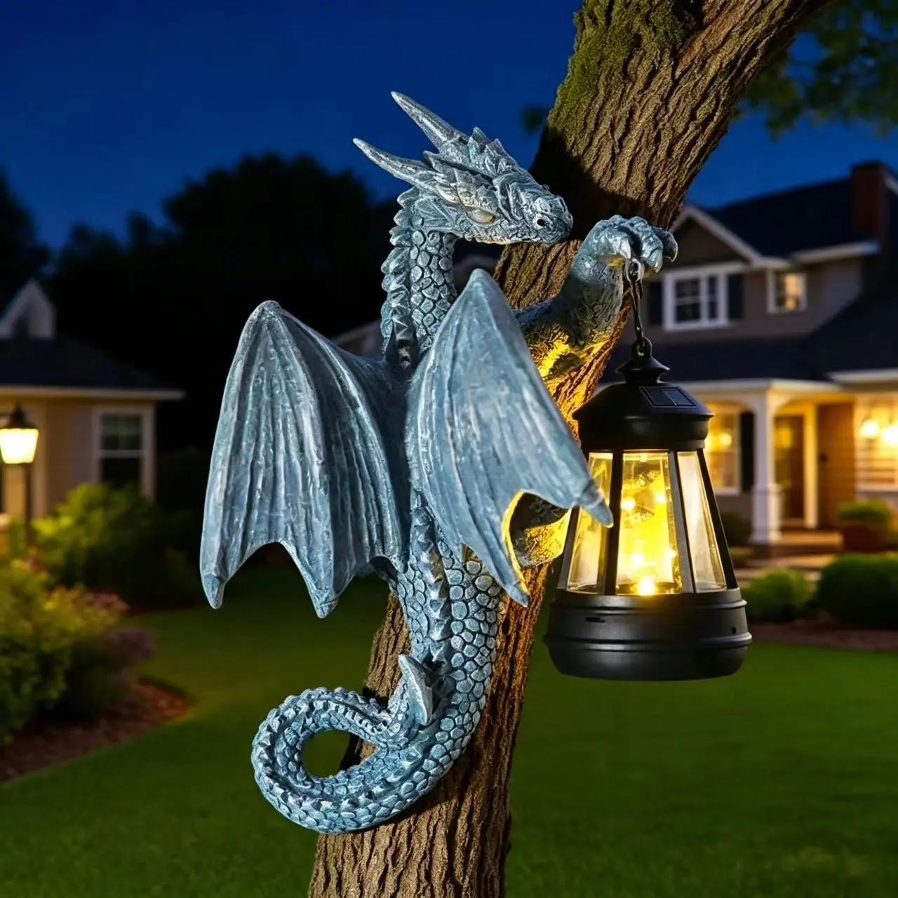 New Solar-Powered Dinosaur Resin Tree Hanging Night Light, Outdoor Rainproof Sunscreen Garden Decor, Handpainted Jurassic Dinosaur Ornament