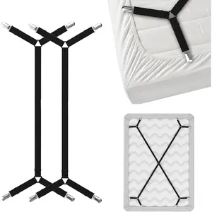 18ACTIVEKITFeelAtHome Bed Sheet Holder Straps Criss-Cross - Sheets Stays Suspenders Keep Fitted/Flat Bedsheet in Place - for Twin Queen King Mattress Holders - Bed Sheet Strap - Fitted Sheet Clip Sheet Keepers