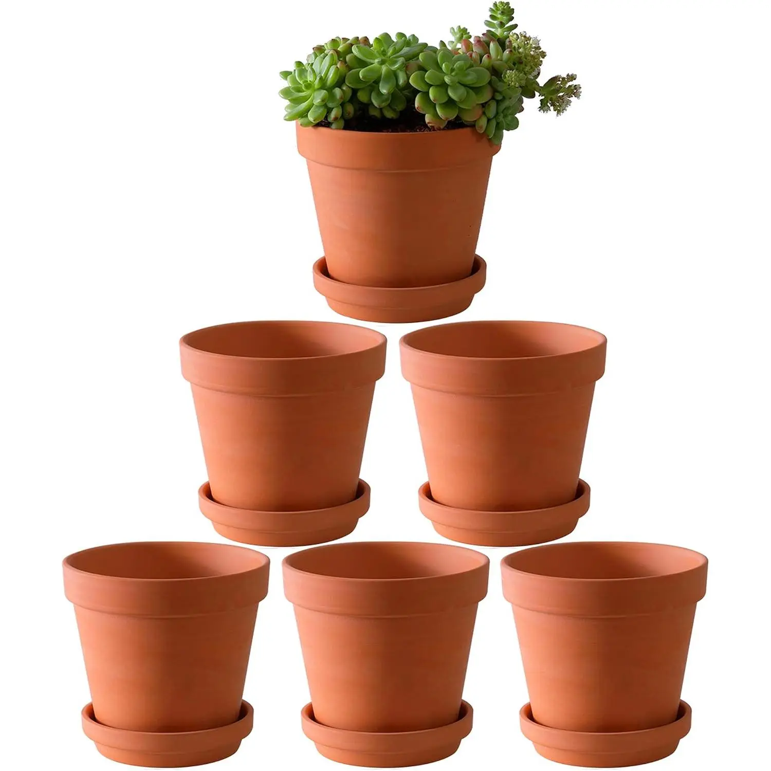 Large  Cotta Pots with - 6 Pack Large 6''  Cotta  Pot with Drainage Hole, Flower Pot with Tray, Terracotta Pot for Indoor Outdoor