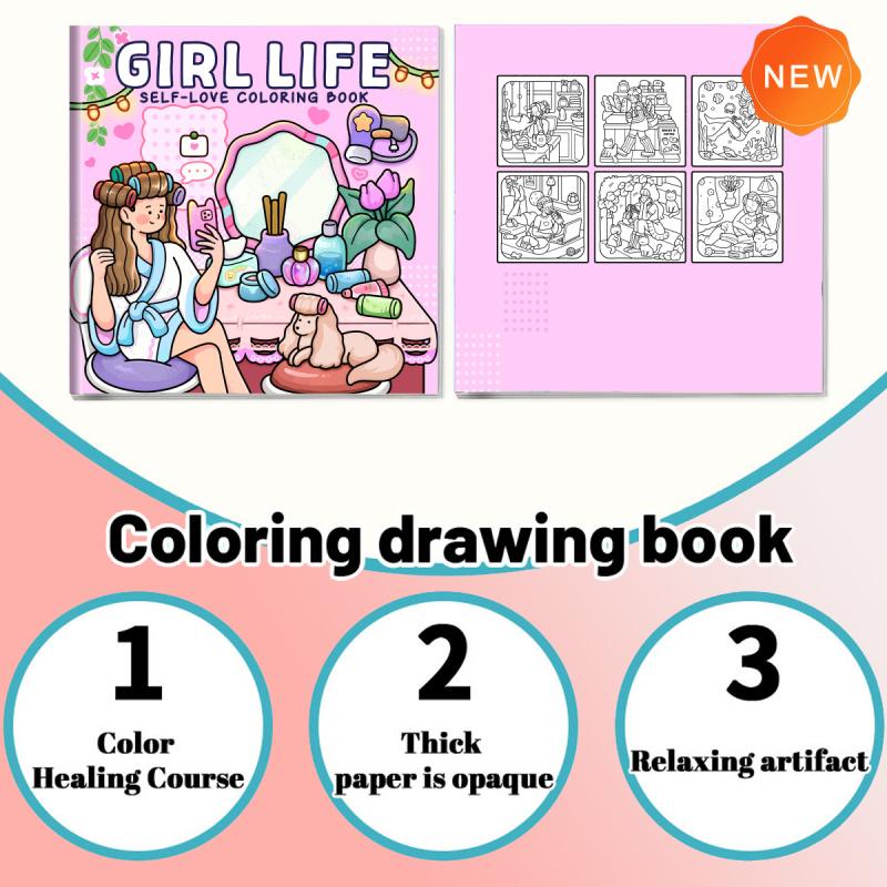 A set of fun coloring books, with thick high-quality paper, featuring fresh cartoon patterns of friends traveling together, designed to cultivate creativity, relieve stress, perfect for home leisure, adult coloring books, and an ideal Valentine's Day gift