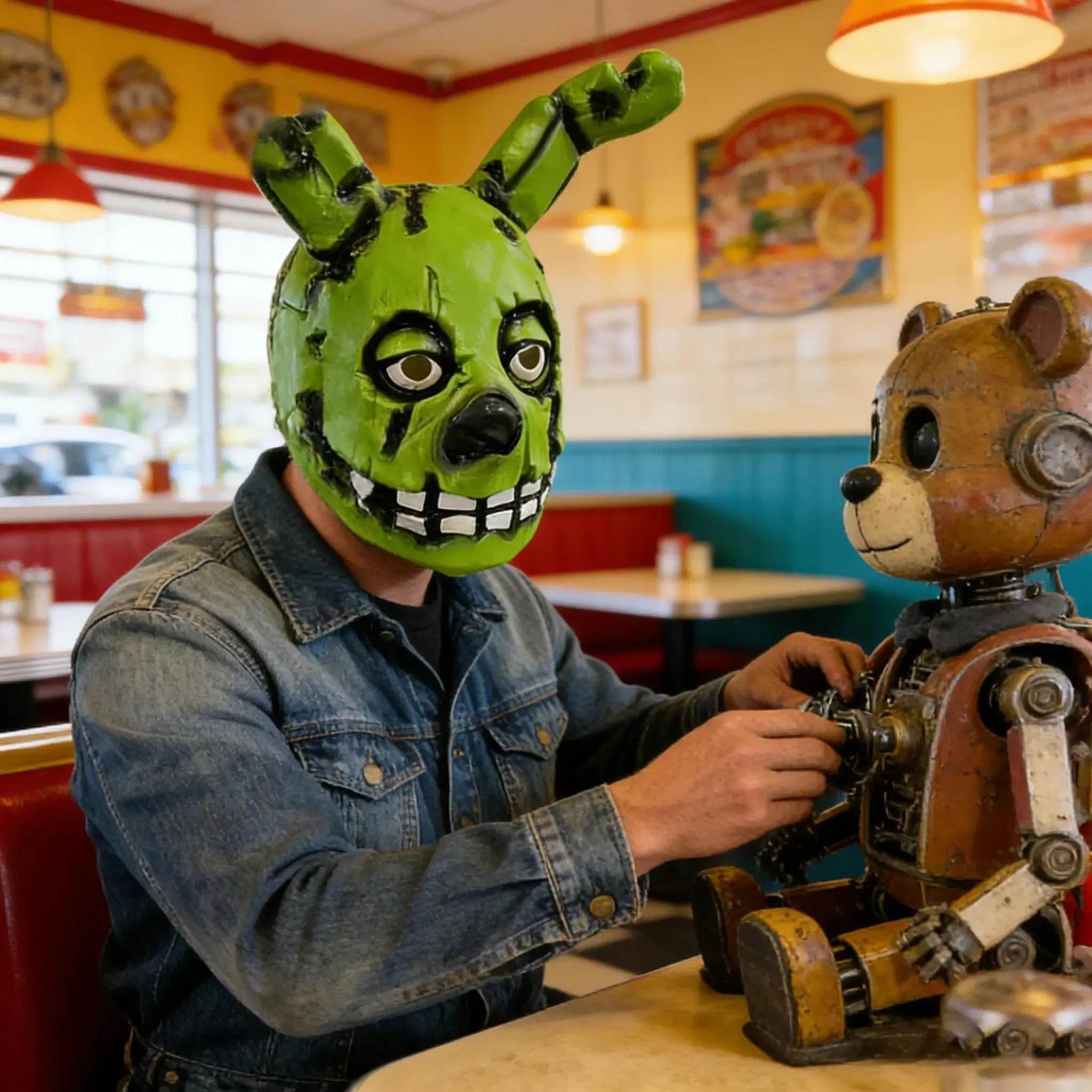 Five Nights at Freddy's Springtrap Mask — FNAF 3 Decayed Bunny Latex Prop, Scary Halloween Cosplay Headgear for Adults