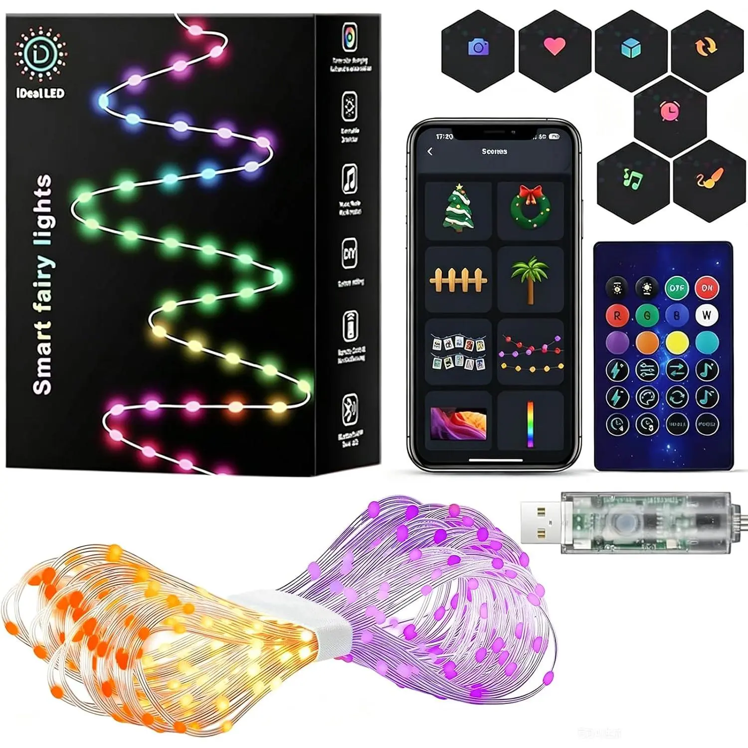 Smart Fairy String Lights 66ft 200LEDs, Color Changing w/Remote & App Control, Multicolor Dynamic DIY RGB-IC Twinkle Light for Bedroom, Birthday, Party, Wedding Indoor Outdoor Decor