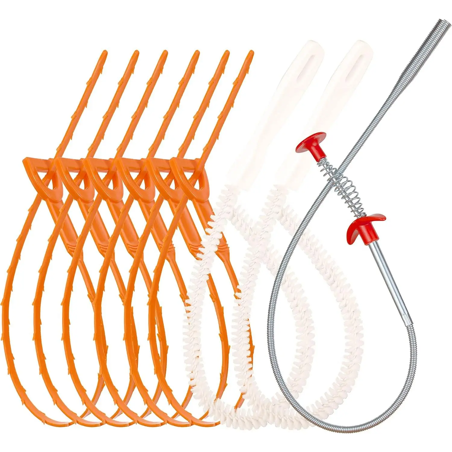 Drain Hair Remover(6pcs), Drain Snake Clog Remover(1pcs) & Cleaning Brushes(2pcs) Tool Set For Toilet, Kitchen Sink, Bathroom Tub, Sewer, (6+2+1)