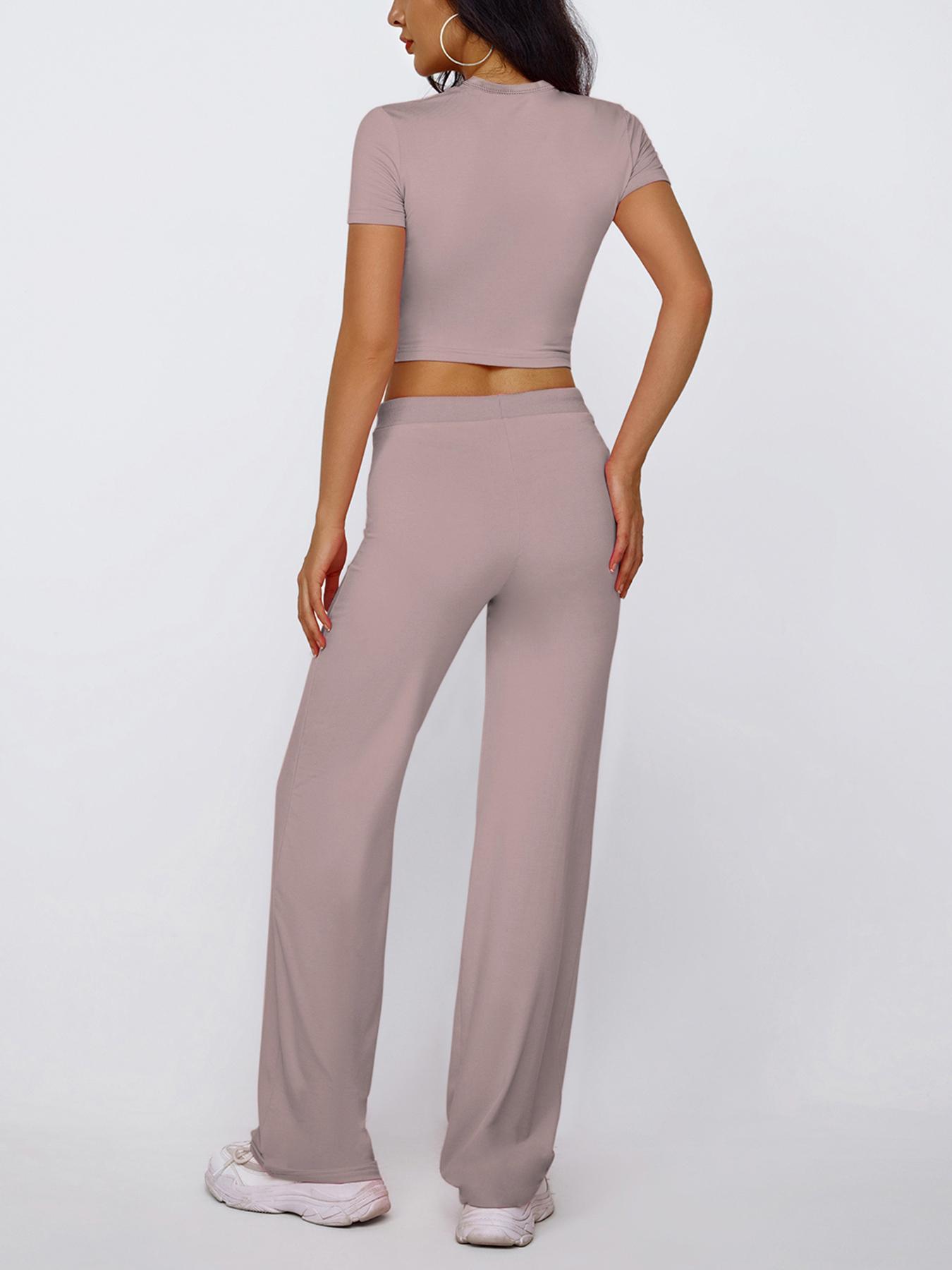 Women's Solid Modal Loungewear Two-Piece Set, Casual Comfy Round Neck Short Sleeve Tee & Drawstring Pants Set, Ladies Sleepwear for Spring & Fall, Pajama Set