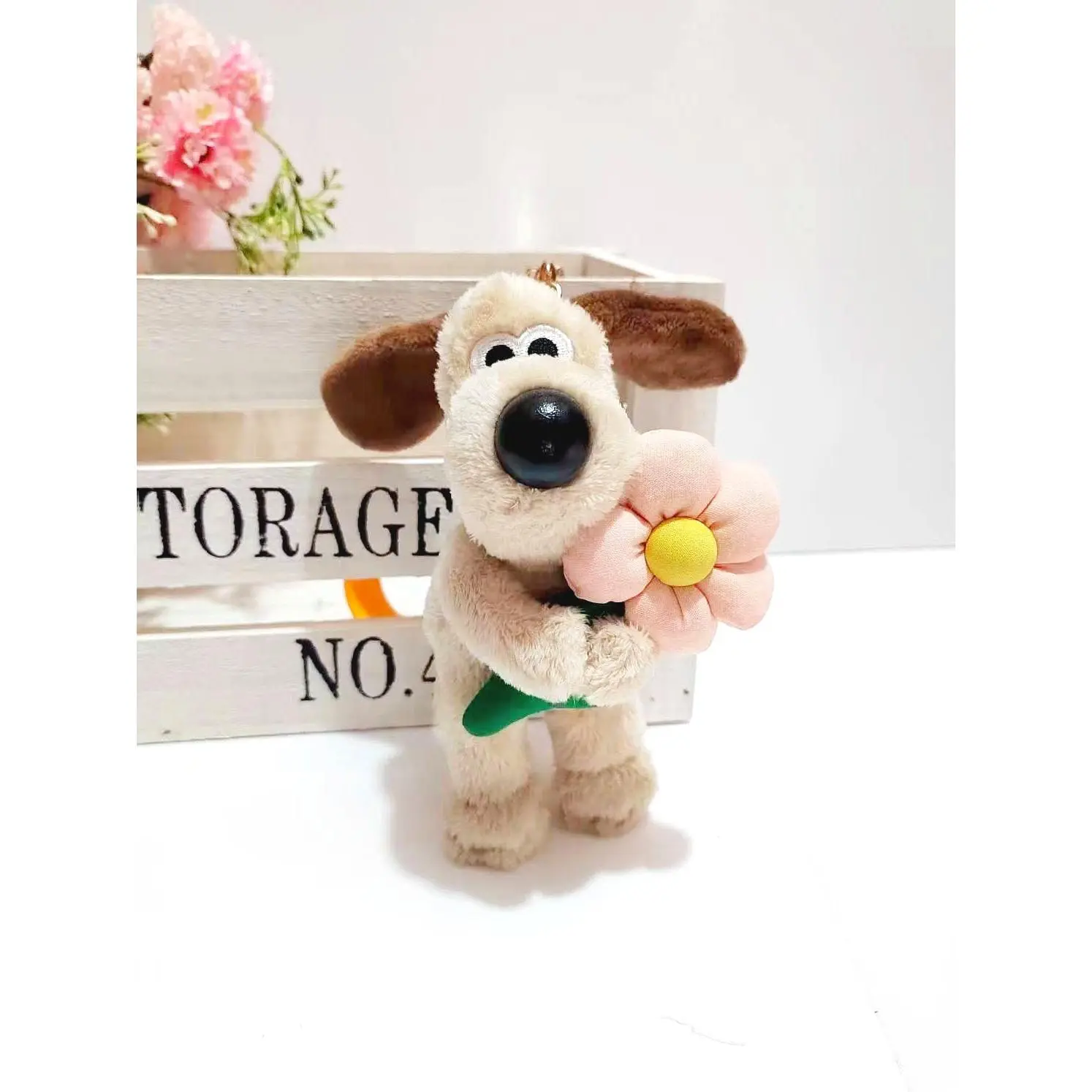 Standing Boss Dog Pendant - Pink Flower Holding St