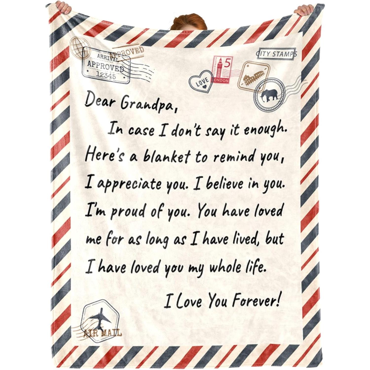 Grandpa Fathers Day Birthday Gift, Fathers Day Birthday Gifts for Grandpa from Grandkids, Best Great Grandpas Gifts, Soft Letter Throw Blanket for couch60 x50, Printed on One Side with a Plain White Back, Halloween Thanksgiving Christmas Gift