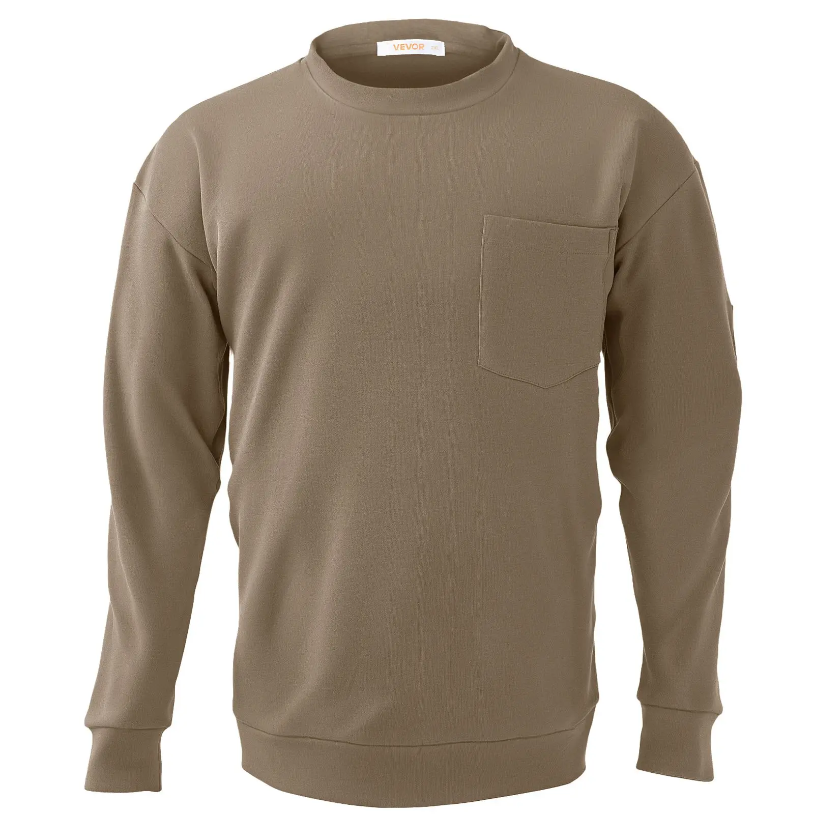 VEVOR Men's Flame Resistant Workwear Shirt, 7 oz Plain Crew Neck Lightweight Cotton Fabric Menswear, Pre-shrink Treatment Pocket, Breathable Long Sleeve for Welders, Gray 2XL