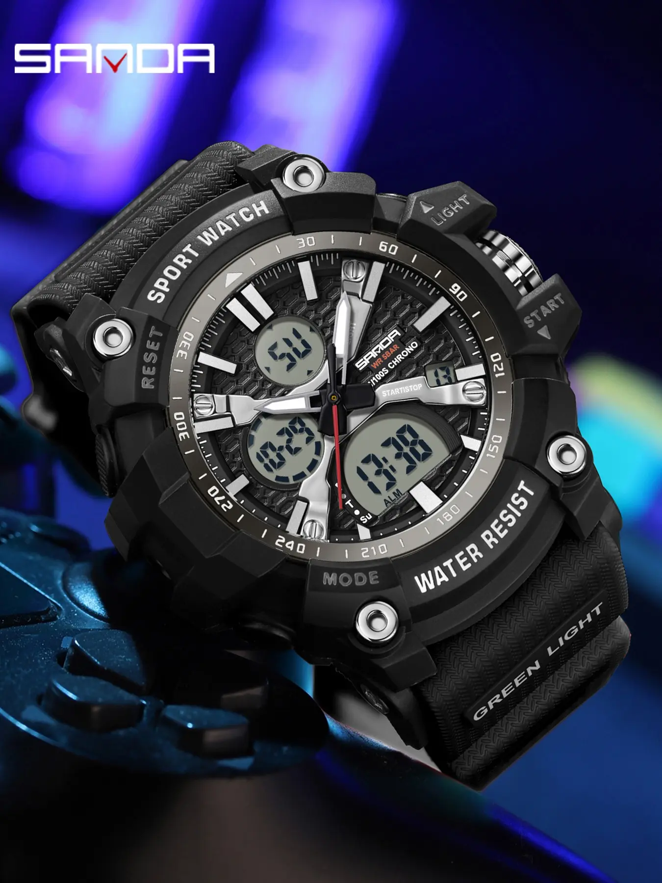 Sanda Multifunctional Digital Watch, Waterproof Luminous Stopwatch, Alarm Hourly Chime, Perfect Birthday Gift, Analog Round Face