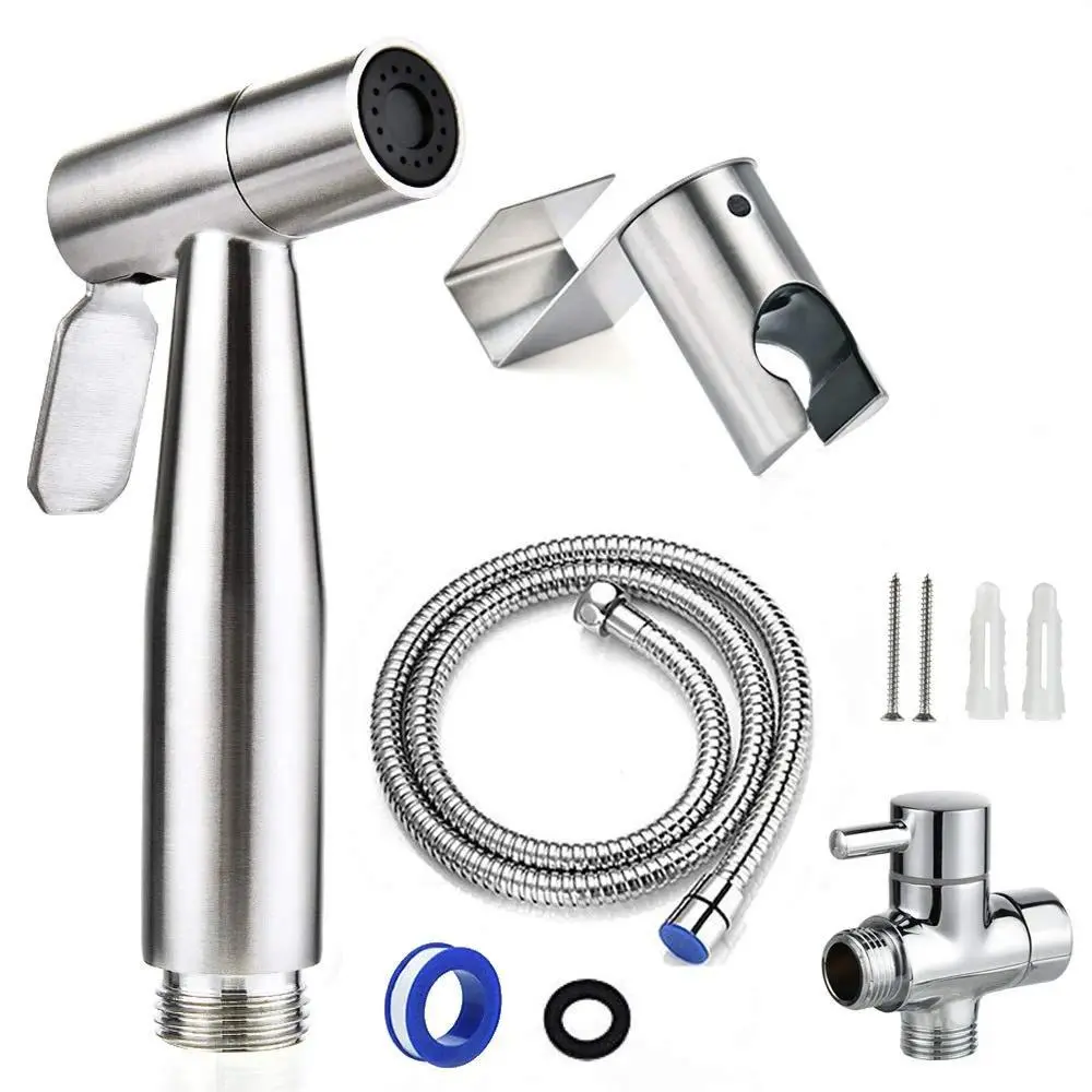 Bidet Attachment for Toilet, Handheld Universal Unisex Spray Kit with Metallic Finish - Easy Install Bathroom Hygiene Fixture, Includes Hose