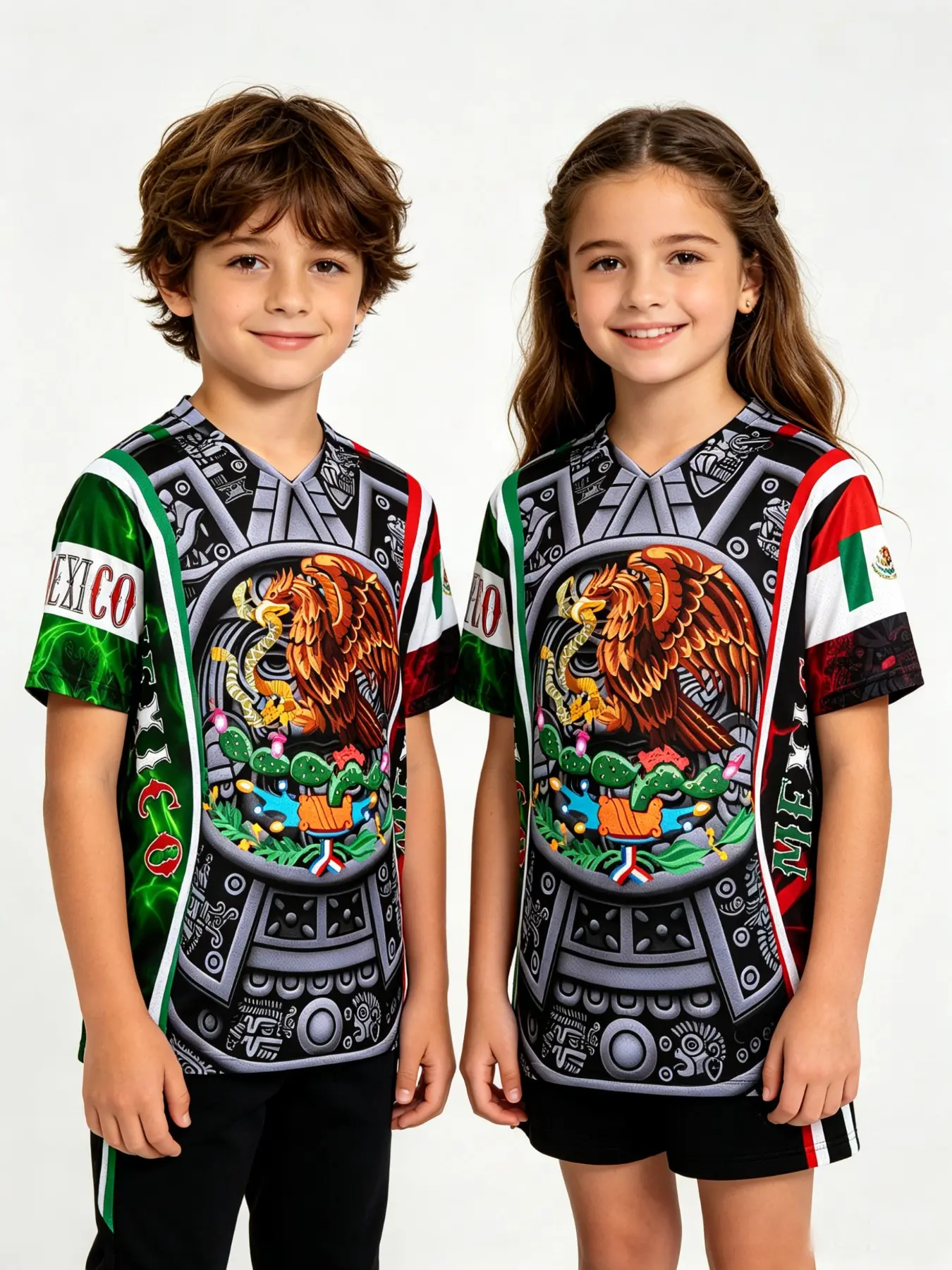 Unisex Vintage Eagle Cactus Print V-Neck Soccer Jersey, Loose Mesh Training T-Shirt, Mexican Fan Gift, Kids' Festival