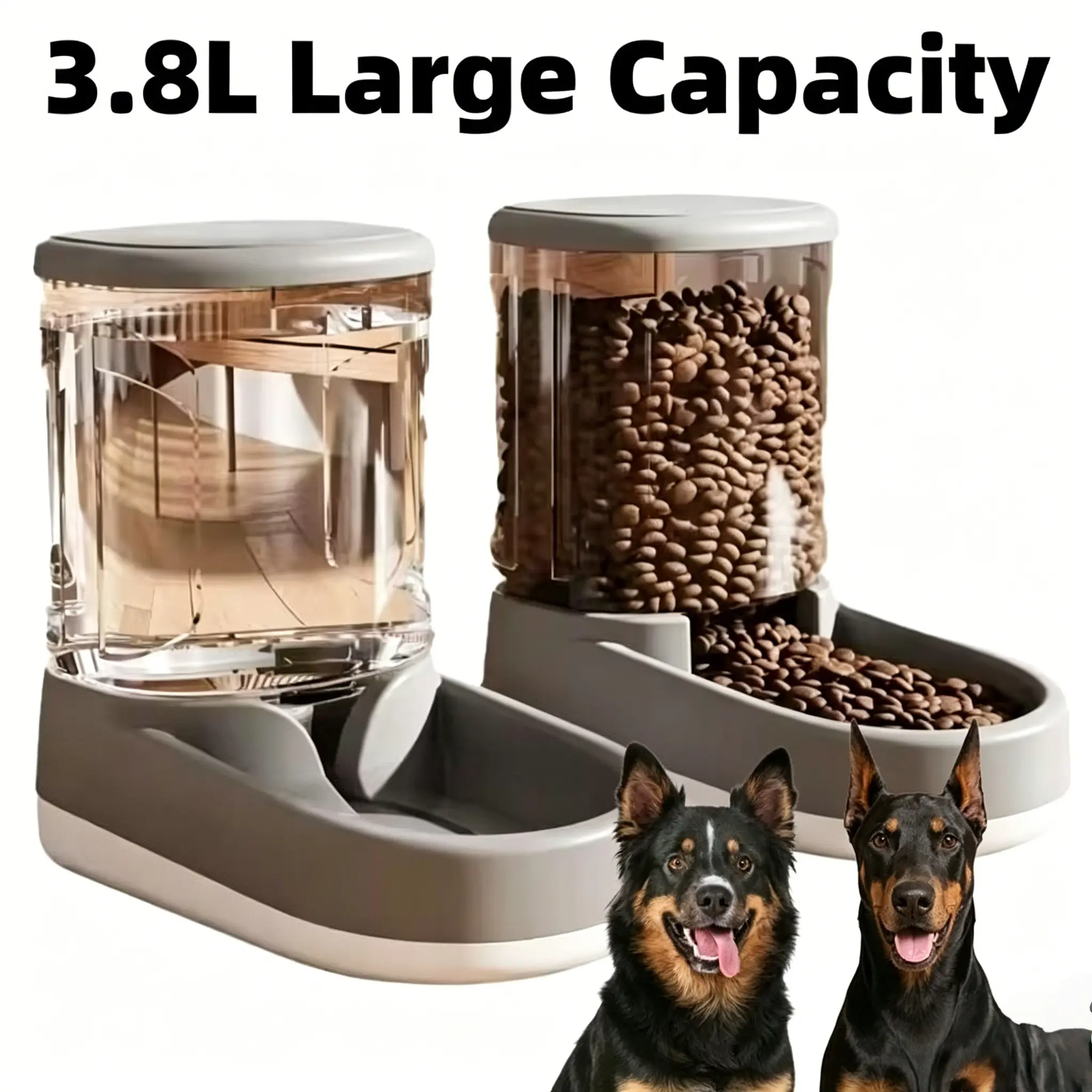 8 Pound Large Automatic Dog Food Feeder and Water Dispenser Set, Plastic Gravity Feeders for Dogs, Suitable for All Sizes