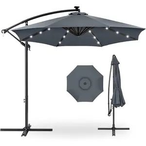 [With Base]10ft Offset Outdoor Patio Umbrella with Base, Easy Tilt & Crank, Adjustable Polyester Shade for Garden, Backyard, Poolside