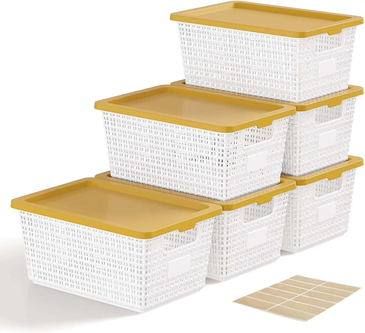 Storage Bins Bakets with Lids 6 Pack, Stackable Organizer Bins for Small Spaces, Pantry, Closet & Bathroom, Secure Snap Lids, 11x7x5 Plastic Storage Containers for Shelf Organization, White