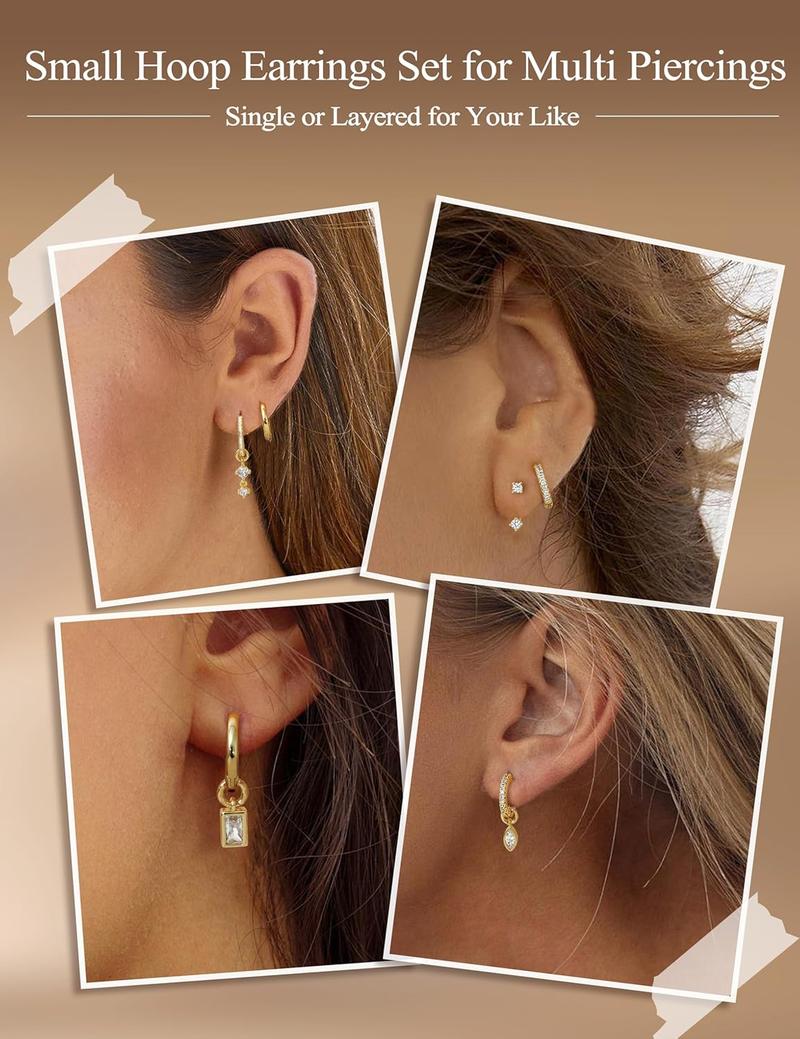 Small  Plated Hoop Earrings for Women with Charm -  Cartilage Earring Sets for Multiple   Ears  Hoops Huggie Stud Earring Stacks Helix Conch