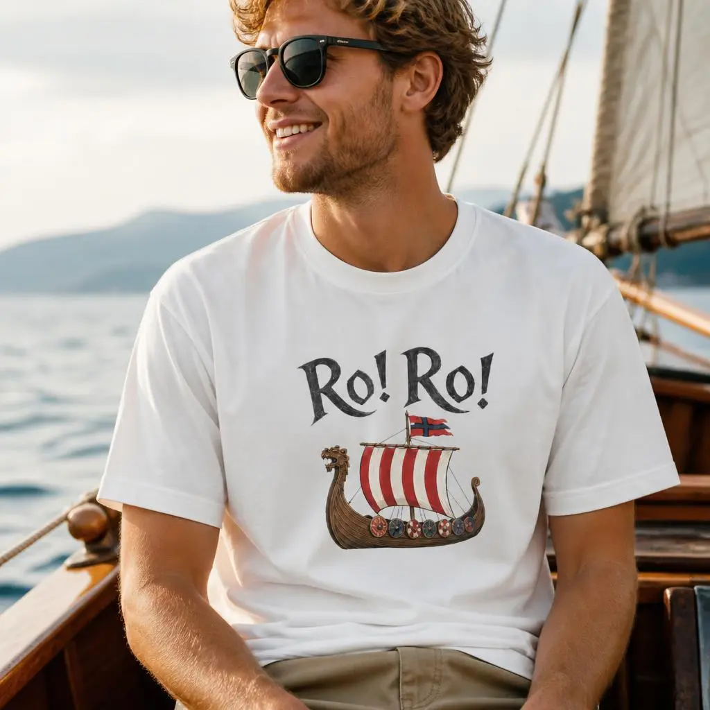 Ro Ro Norway Viking Ship Norwegian Flag Fan Heritage T Shirt for Men Women Funny Tees for Guys Vintage T-Shirt Soft Cotton Novelty Gifts Unisex