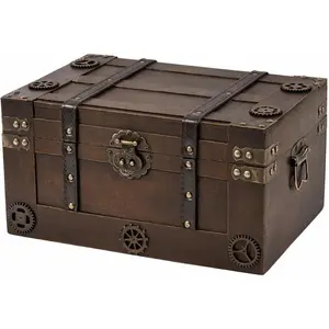 Pirate Style Treasure Chest For ,Large Treasure Box For Keepsakes, Decorative Antique Chest,Wooden  Box Size:13.8"X9.5"X6.9" (1, Large)