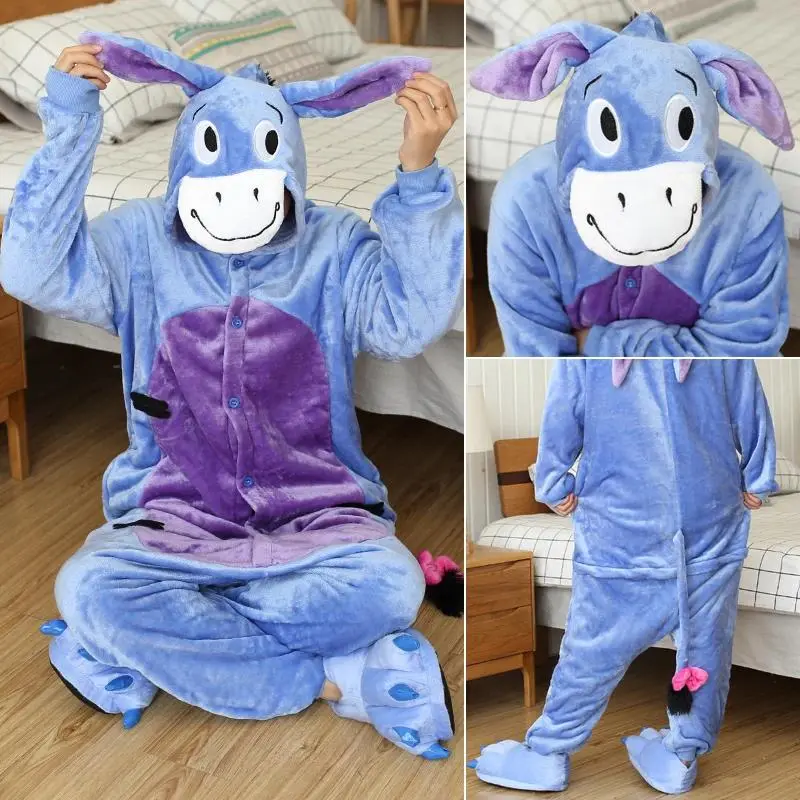 Kigurumi Donkey Cartoon Pajamas Onesies For Adults Women Men Animal Pyjamas Jumpsuits Christmas Halloween Cosplay Party Costumes