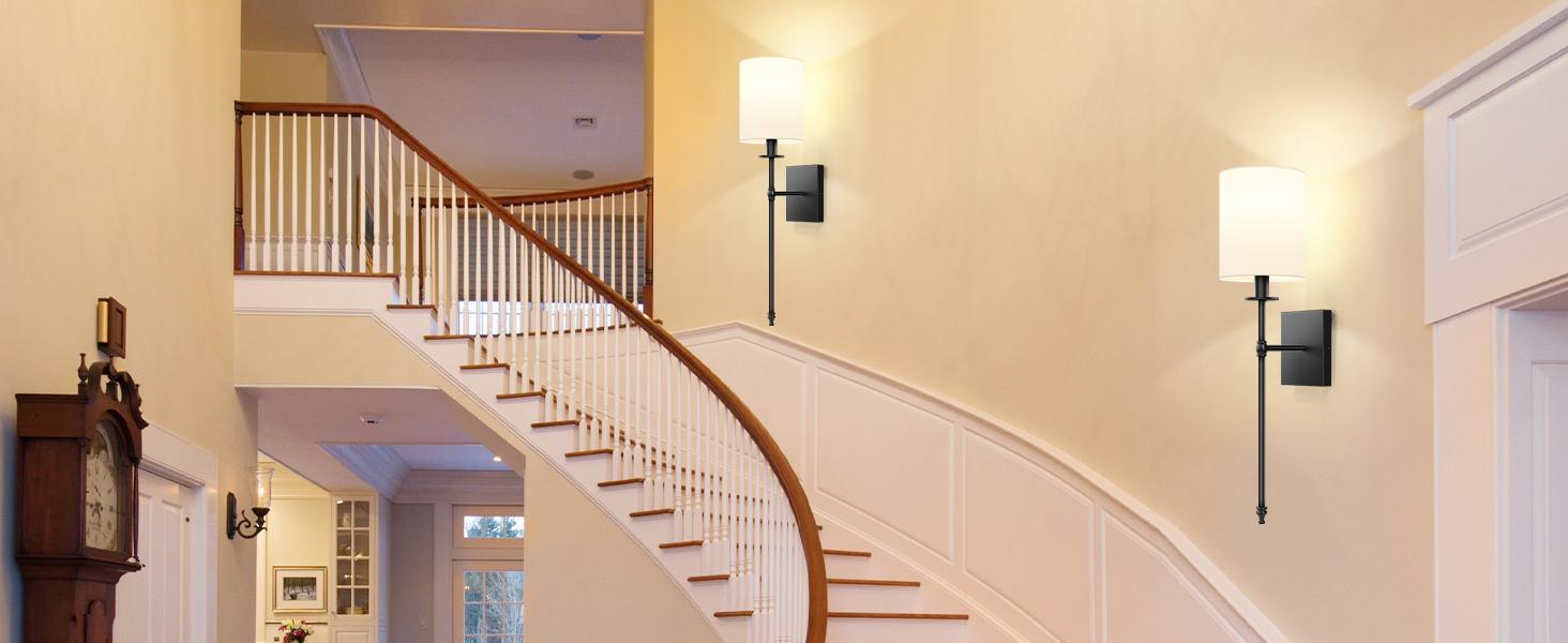 27 Inch Rechargable Wall Sconces Set of 2, Wireless Wall Sconces Lights with Remote, Not Hardwired Dimmable Gold Wall Lamps with White Fabric Shade for Bedroom, 2 Rechargable Bulbs Included