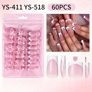 60Pcs Bagged Square French Press On Nails, Invisible Reusable Pre-made False Nail Tips for Fingernail & Toenail, Nail Art Supplies