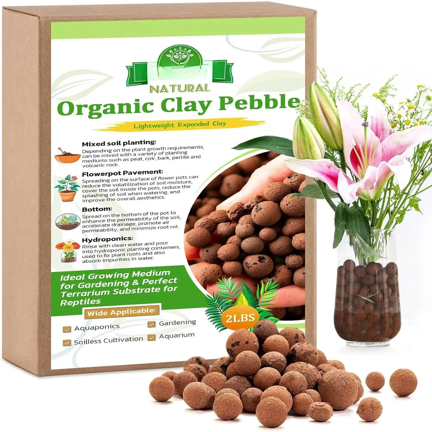 2 LBS  Leca Clay  for - 4-16mm Expanded Clay Leca Balls for Indoor , Hydroton Clay  for  Hydroponic & Aquaponics Growing, Orchids, Drainage, Terrarium