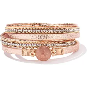 FANCY SHINY Boho Wrap Bracelets Leather Cuff Bracelet Bohemian Jewelry Resin Stone Leather Necklace with Clasp  Women