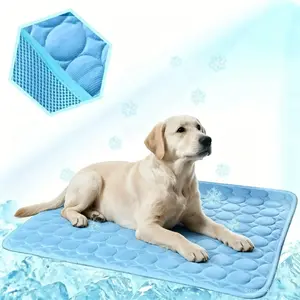 Dog Cooling Mat, Ice Silk Cool Touch 22°C, 5D Massage Particles, Summer Cooling Pad for Kennel Crate Car Indoor Outdoor, Blue