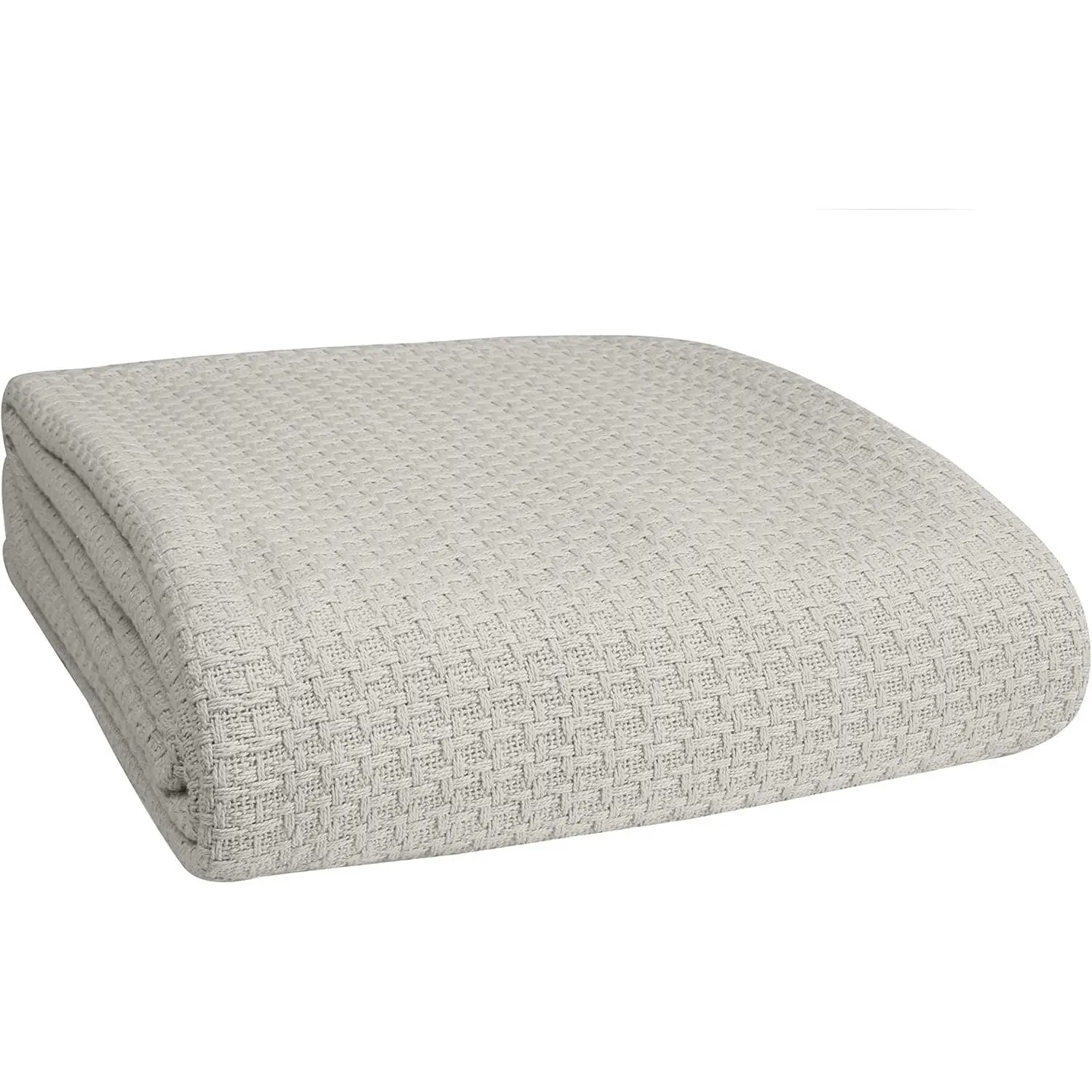 100% Cotton Breathable Thermal Blanket - Twin Size (60 in x 90 in), Light Grey, Durable, Machine Washable, Soft, Vintage-Rustic Style, Ideal for Reading & Layering, Bedding, All-Season Use