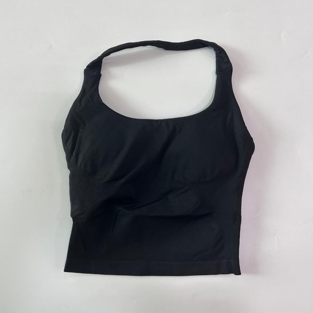 Seamless Halter Top Backless Longline Strappy Padded Gym Top Women Built-in Bra Removable Cups Activewear Yoga Workout Tank Tops