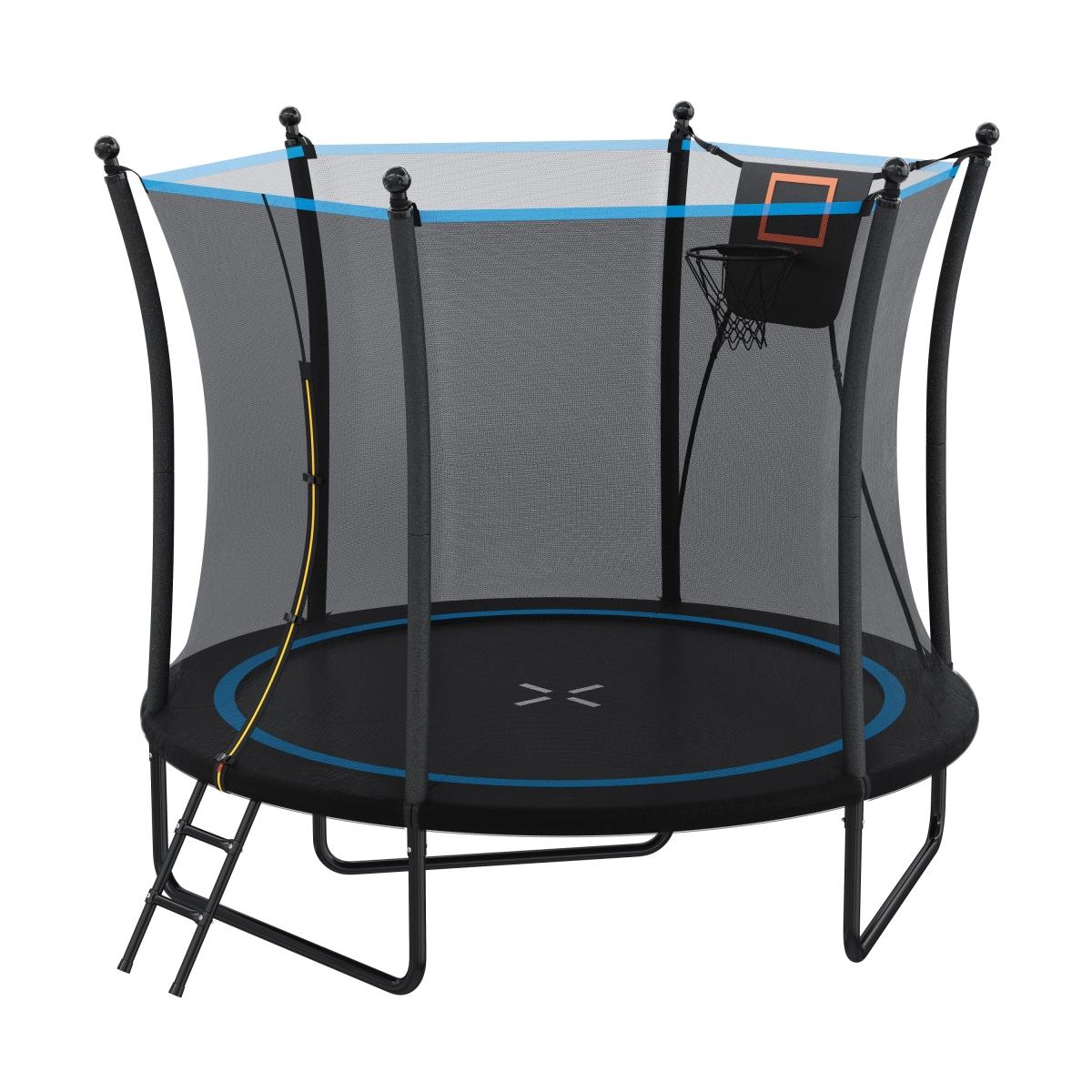 [Fahuac] 8FT Trampoline with Enclosure Net and Ladder, Outdoor Trampoline for Kids and Toddlers, Backyard Recreational Trampoline, Heavy Gauge Galvanized Steel Frame, 3 W-Shaped Legs