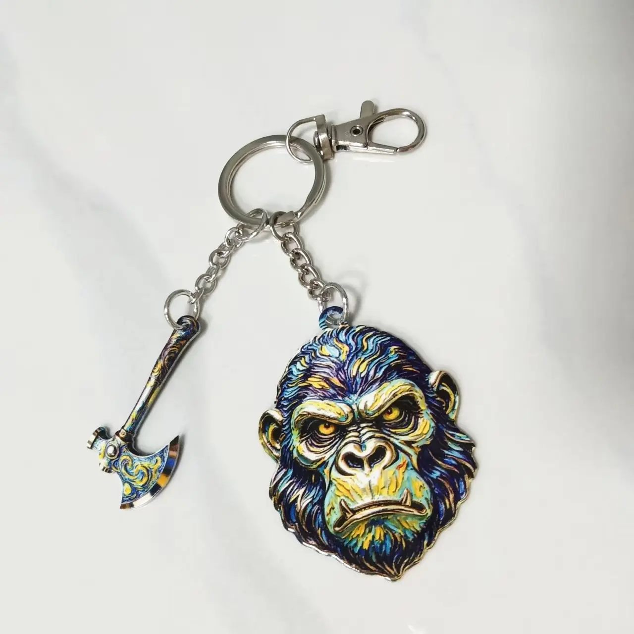 Colorful Monkey Head Keychain, 2D Flat Design, Car Key Holder, Backpack Accessory, Creative Gift for Street Fashion Lovers, Metal Keychains