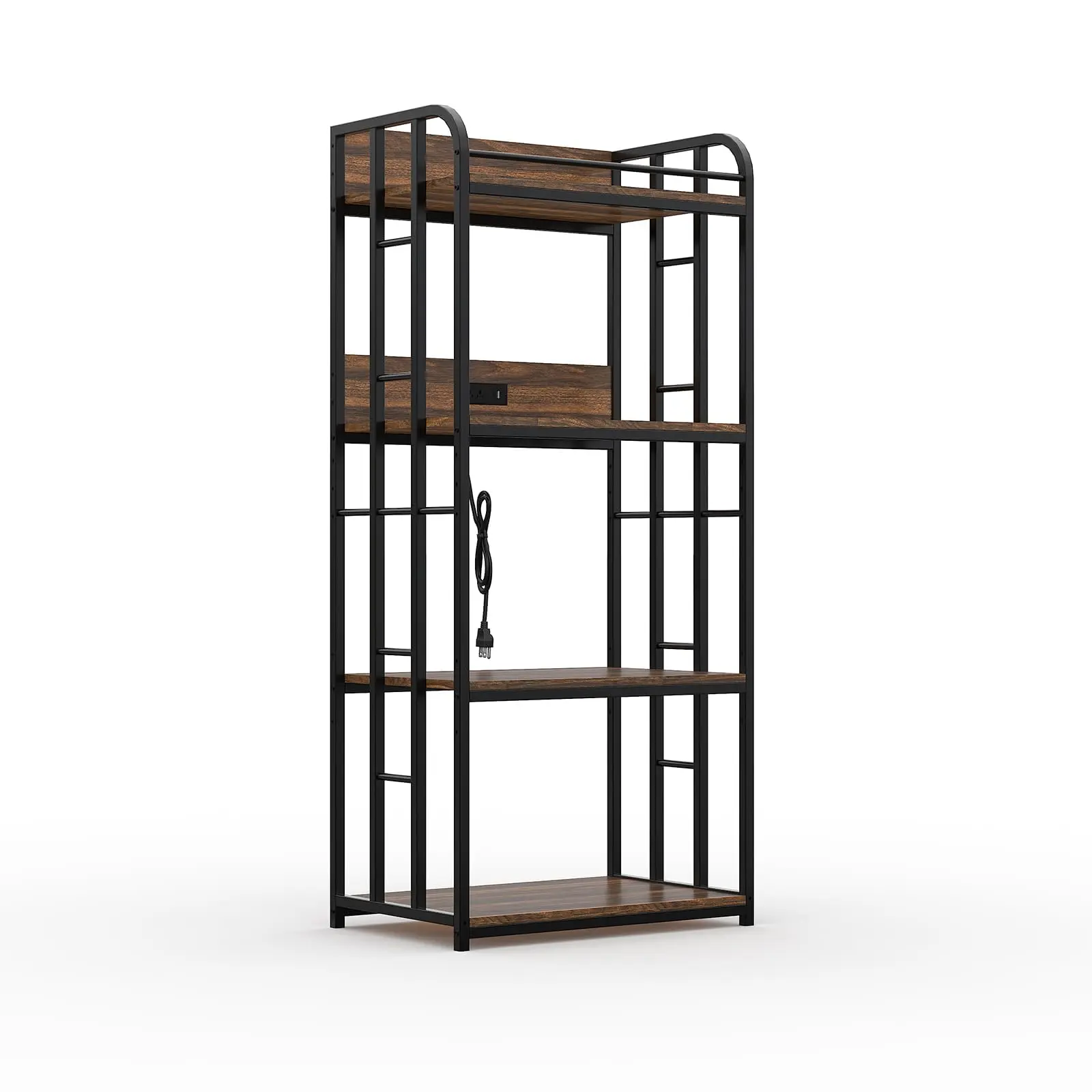 Garvee 4-Tier Industrial Look Baker's Rack, Freestanding Metal Frame Kitchen Storage Shelf with Built-in Power Outlets, Four Tiers