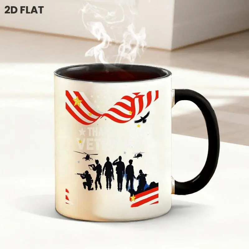 Patriotic Veterans Honor 11oz Mug, Soldier Silhouette & US Flag Style Eagle Print with "THANK YOU VETERANS" Lettering, Multiple Specifications Available, Great for Daily Coffee & Tea Time at Home or Office
