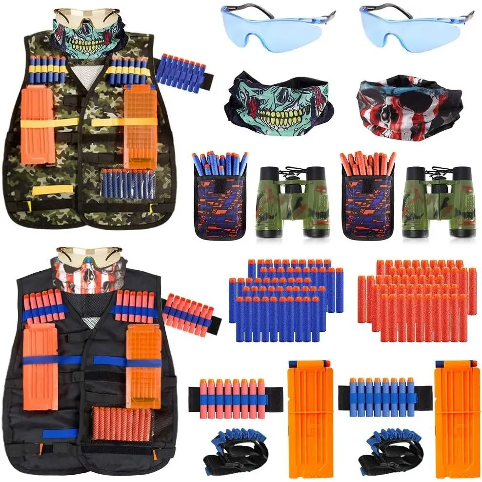 2 Pack Kids Tactical Vest Kit for Nerf N-Strike Elite Series Guns Game with Refill Darts, Reload Clips, Dart Pouch, Tactical Mask, Wrist Band and Protective Glasses for Boys Girls