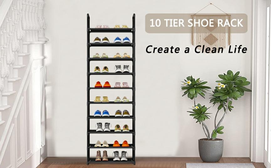 Shoe Rack Organizer 10 Tier Space Saving Shoe Shelf Storage Sturdy Metal Shoe Tower for Closet Entryway Bedroom, Black Footwear Organization Shoe Rack Organizer 10 Tier Space Saving Shoe Shelf Storage Sturdy Metal Shoe Tower for Closet Entryway Bedroom, Black Footwear Organization