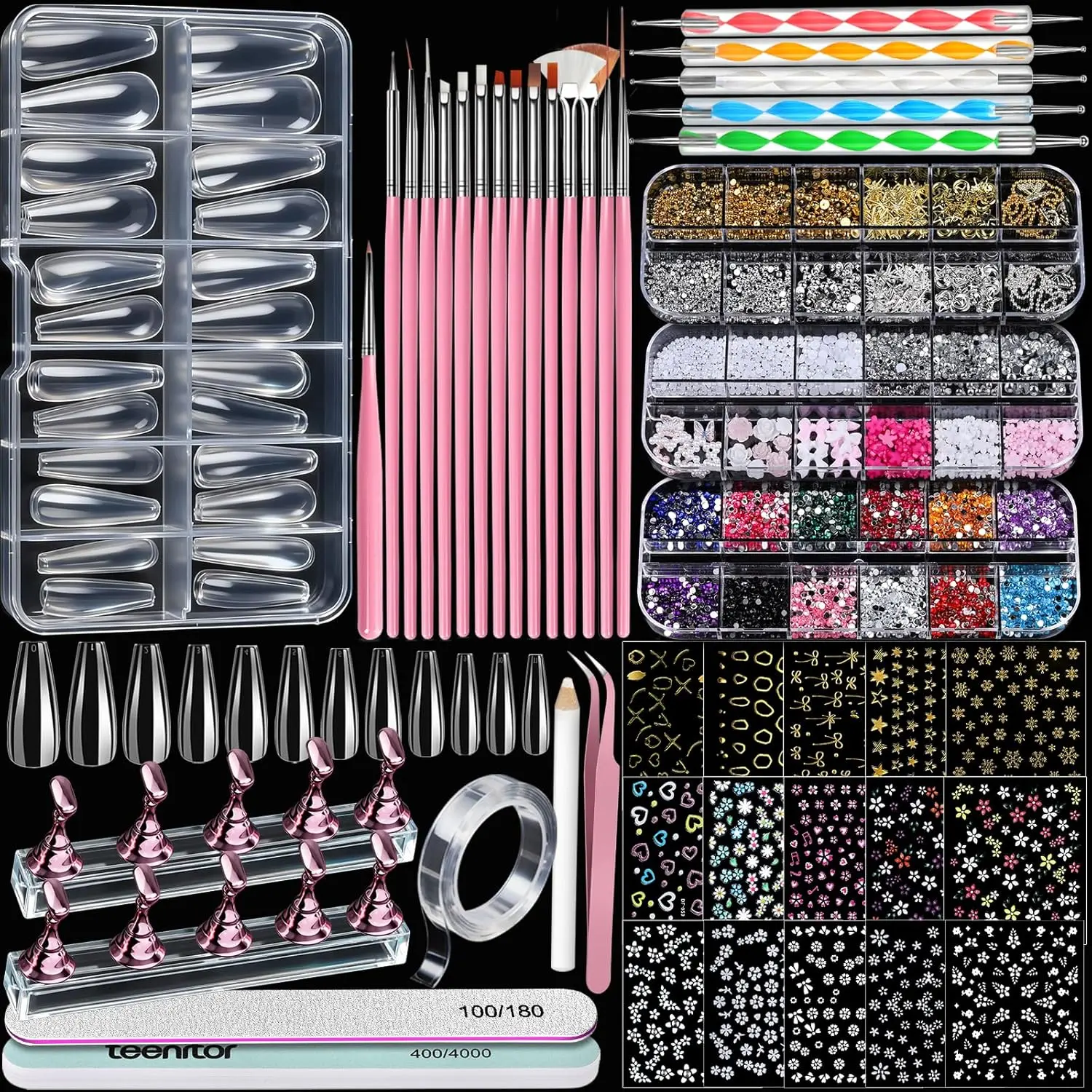 Acrylic Nail Kit with Clear Coffin Nail Tips, Nail Charms and Gems, Nail Stickers, Nail Art Brushes, Nail Dotting Tools, Nail Stand, Press On Nails Kit for DIY Nail Artfidget toys