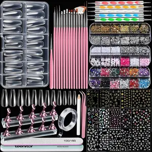 Acrylic Nail Kit with Clear Coffin Nail Tips, Nail Charms and Gems, Nail Stickers, Nail Art Brushes, Nail Dotting Tools, Nail Stand, Press On Nails Kit for DIY Nail Artfidget toys